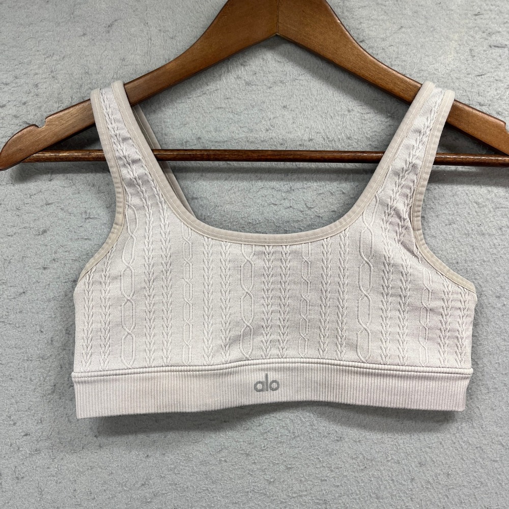 Alo Yoga Sports Bra Womens Small Beige Cable Knit Seamless Workout Athleisure
